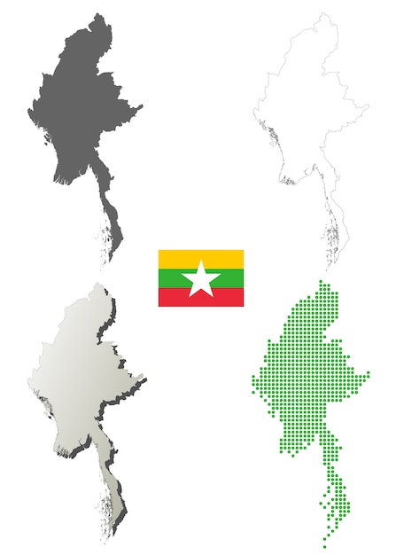 Vector conjunto de mapa de contorno de vector de myanmar