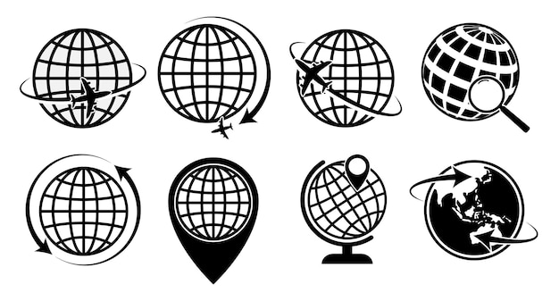 conjunto de mapa del mundo globo icono aislado eps vector