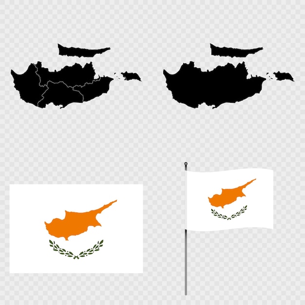 Conjunto de mapas bandera y asta de bandera de Chipre Ilustración vectorial