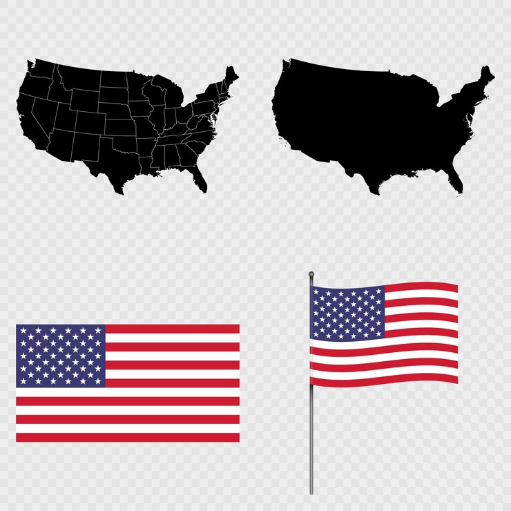 Vector conjunto de mapas bandera y asta de la bandera de los estados unidos ilustración vectorial