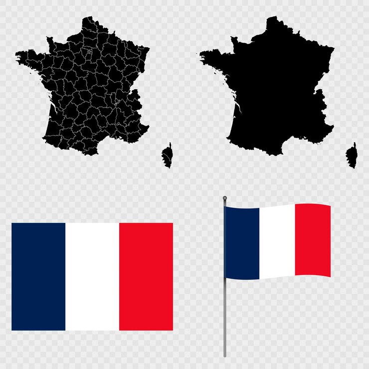 Vector conjunto de mapas bandera y asta de bandera de francia ilustración vectorial