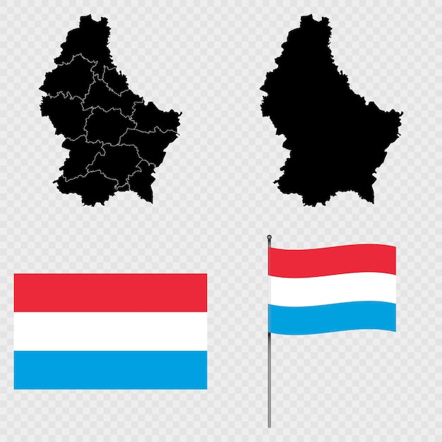 Conjunto de mapas bandera y asta de bandera de Luxemburgo Ilustración vectorial