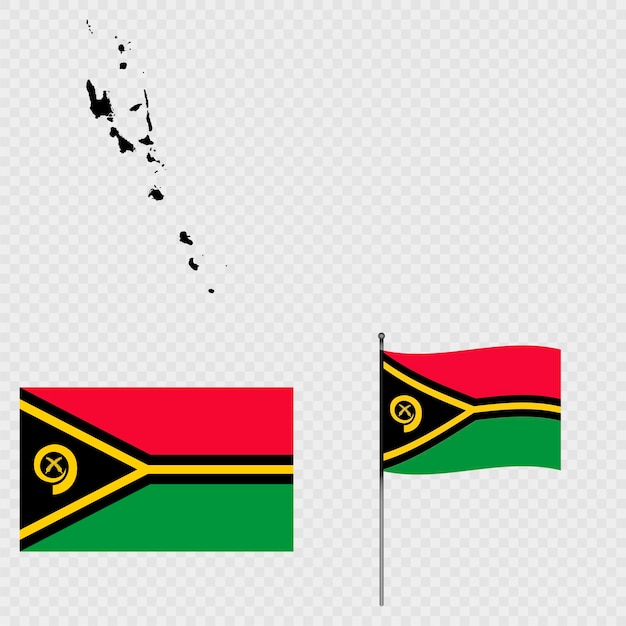 Conjunto de mapas bandera y asta de bandera de Vanuatu Ilustración vectorial