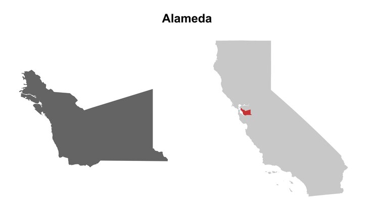 Vector el conjunto de mapas en blanco del condado de alameda, california