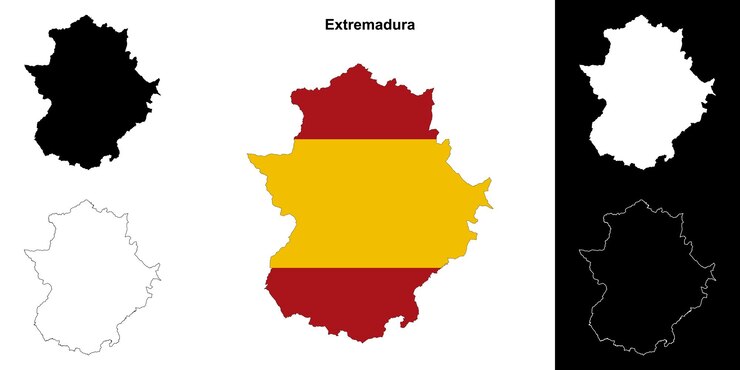 Conjunto de mapas en blanco de Extremadura