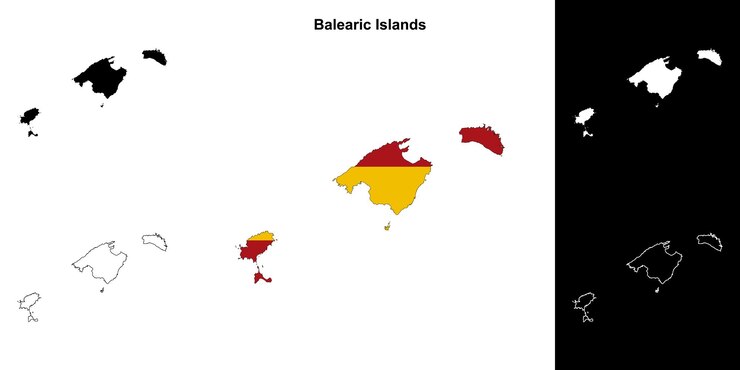 Conjunto de mapas en blanco de las Islas Baleares