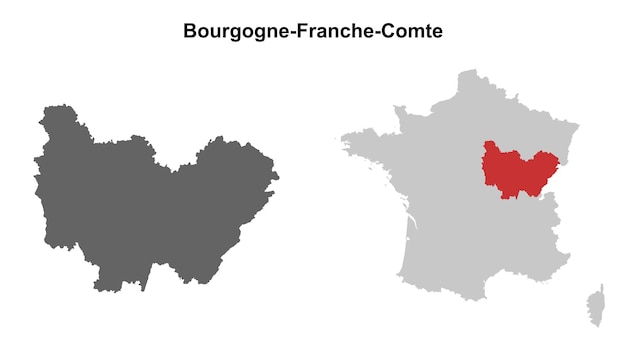 Conjunto de mapas en blanco de la región de Borgoña Franca Comte