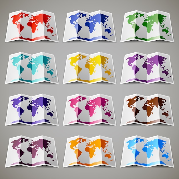 Conjunto de mapas coloreados del mundo