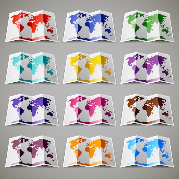 Vector conjunto de mapas coloreados del mundo