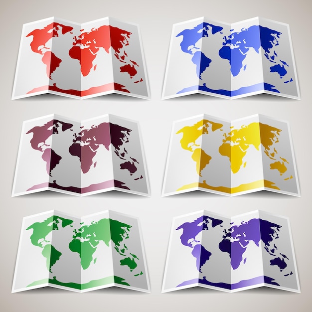 Conjunto de mapas de colores del mundo
