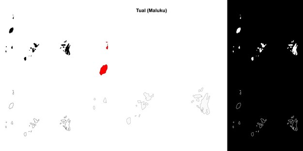 Conjunto de mapas de contorno en blanco de Tual