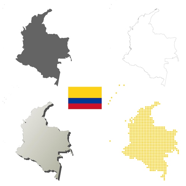 Vector conjunto de mapas de contorno vectorial de colombia