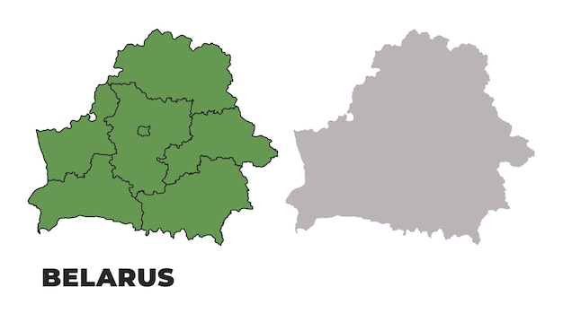 Conjunto de mapas de contorno verde de las regiones políticas de Bielorrusia