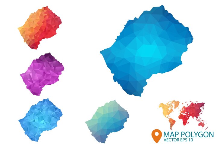 Vector conjunto de mapas de lesotho de fondo gráfico degradado de estilo polivinílico bajo triangular arrugado geométrico