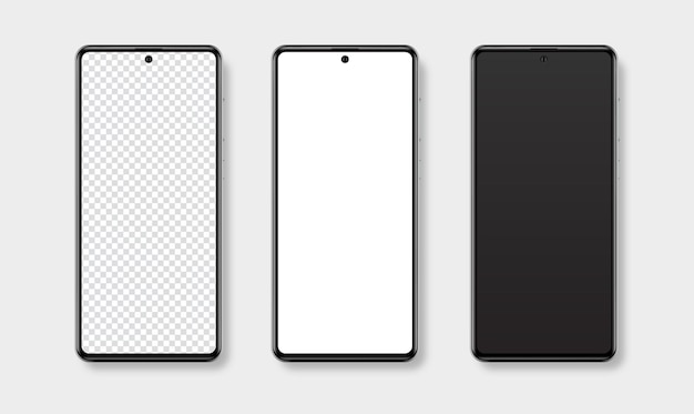Conjunto de maqueta de teléfono inteligente realista maqueta de diseño de pantalla transparente blanca en blanco de teléfono móvil