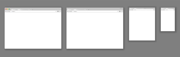 Vector conjunto de maquetas de navegador pantalla de ventanas web concepto de páginas vacías de internet con sombra diseño de ventana moderno aislado sobre fondo gris
