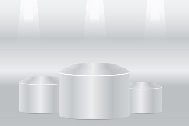 Conjunto de maquetas de plantilla vacía de podio de escenario redondo 3d detallado realista ilustración vectorial de PE en blanco