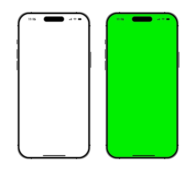 Conjunto de maquetas de teléfonos móviles de pantalla verde y blanca Dispositivos inteligentes modernos para publicidad