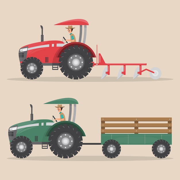Vector conjunto de máquina tractora en granja rural