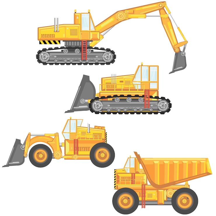 Vector conjunto de maquinaria de construcción pesada.