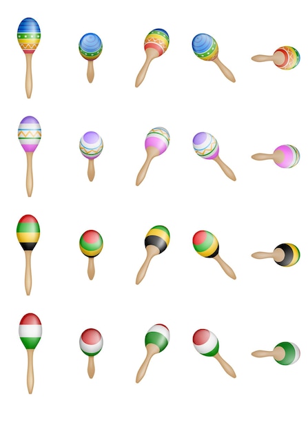 Conjunto de maracas mexicanas coloridas aisladas