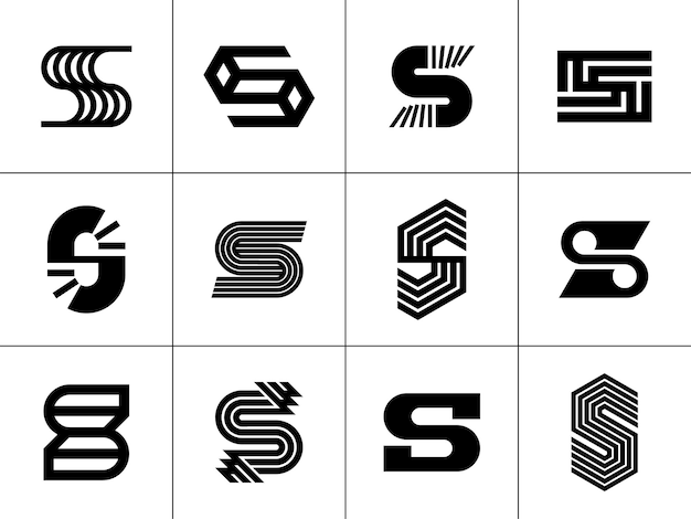 Conjunto de marca de logotipo de letra S de línea minimalista