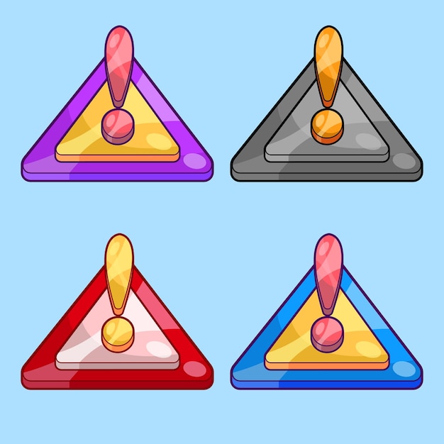 Conjunto de marca de precaución de triángulo isométrico en diferentes colores Vector Ilustración