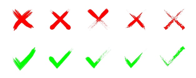 conjunto de marca de verificación verde y símbolo de icono de cruz roja