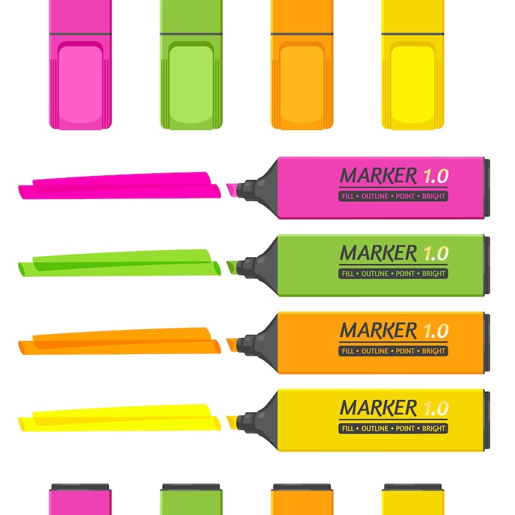 Vector conjunto de marcadores con elementos resaltadores aislados
