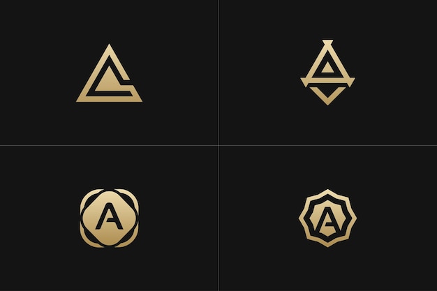 Un conjunto de marcas de logotipo de letra dorada 4 en 1