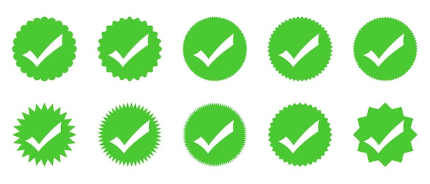Conjunto de marcas de verificación - vector. Marcas de verificación verdes aisladas. Sello o medalla aprobados. Icono de vector