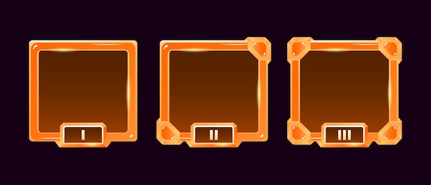 Conjunto de marco de avatar de borde de ui de juego de gelatina dorada con grado para elementos de activos de interfaz gráfica