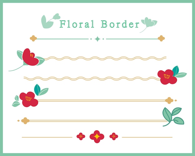 Vector conjunto de marco de borde floral estilo camelia