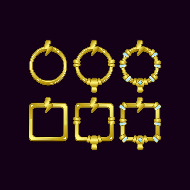 Conjunto de marco de borde de interfaz de usuario de juego con símbolo de trueno para elementos de activos de interfaz gráfica de usuario