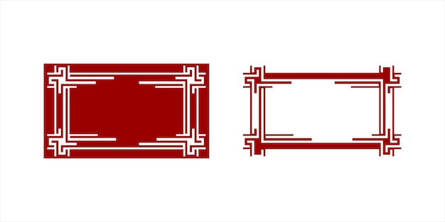 Conjunto de marco de borde de paisaje abstracto rojo con estilo de arte de línea