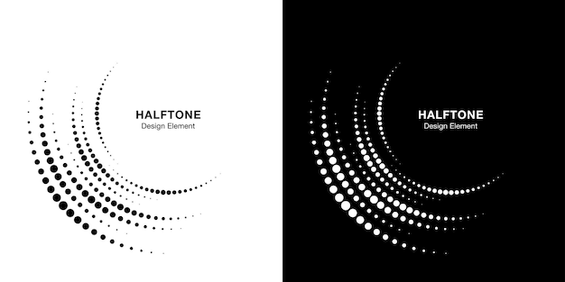 Conjunto de marco de círculo incompleto de medio tono borde medio redondo icono círculo medio tono puntos textura vector