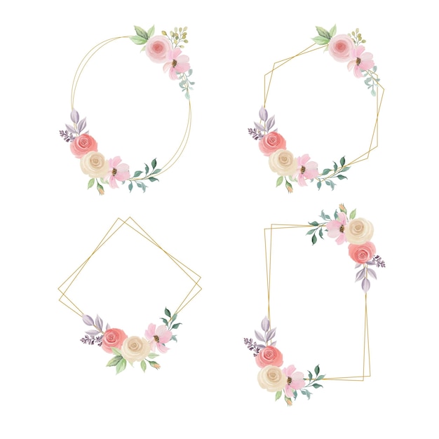 conjunto de marco floral acuarela