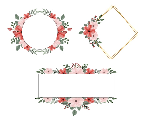 Vector conjunto de marco floral acuarela