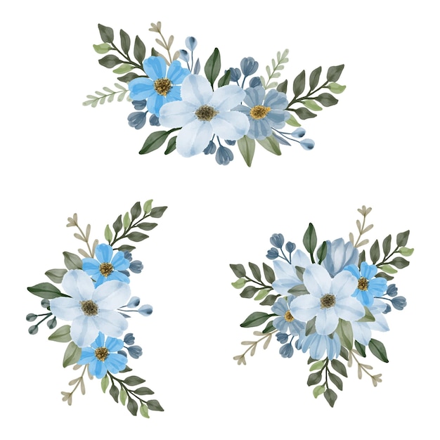 Vector conjunto de marco floral acuarela