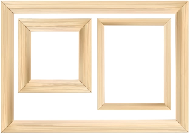 Conjunto de marco de madera aislado sobre fondo blanco
