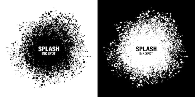 Conjunto de marco de mancha de tinta de salpicaduras Gotas de textura negra Mancha abstracta de grunge de puntos de salpicadura Vector