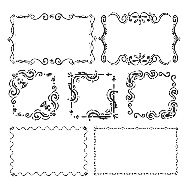 Vector conjunto de marco ornamental dibujado a mano