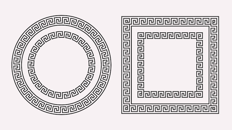 Vector conjunto de marcos de adorno griego colección de patrones de meandro circular y cuadrado bordes de trastes griegos antiguos