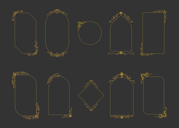 Conjunto de marcos y adornos decorativos antiguos ilustración vectorial antigua