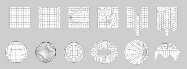 Conjunto de marcos de alambre vector 3d formas geométricas conjunto de diferentes formas lineales por brutalismo