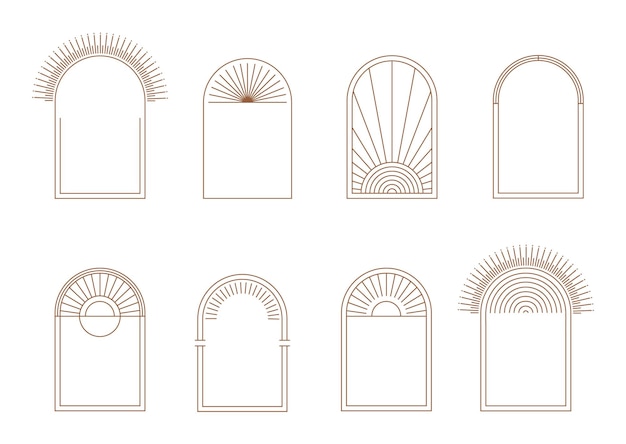 Vector conjunto de marcos de arco boho mínimos en estilo lineal moderno