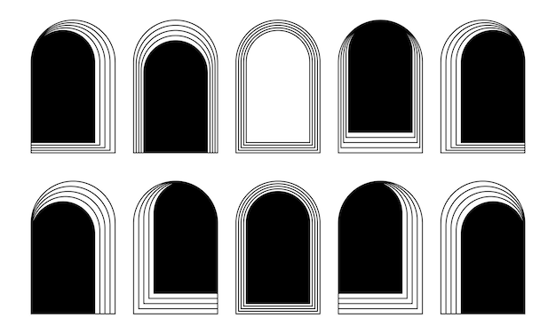 Conjunto de marcos de arco concéntrico en el moderno estilo art déco o bohemia de la década de 2000 Formas geométricas de arcos
