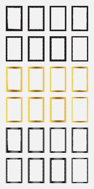 Conjunto de marcos de borde de rectángulo grunge con oro negro y color metálico