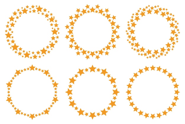 Conjunto de marcos de borde redondo vectorial con estrellas arte digital dibujado a mano diseño de icono de ilustración vectorial