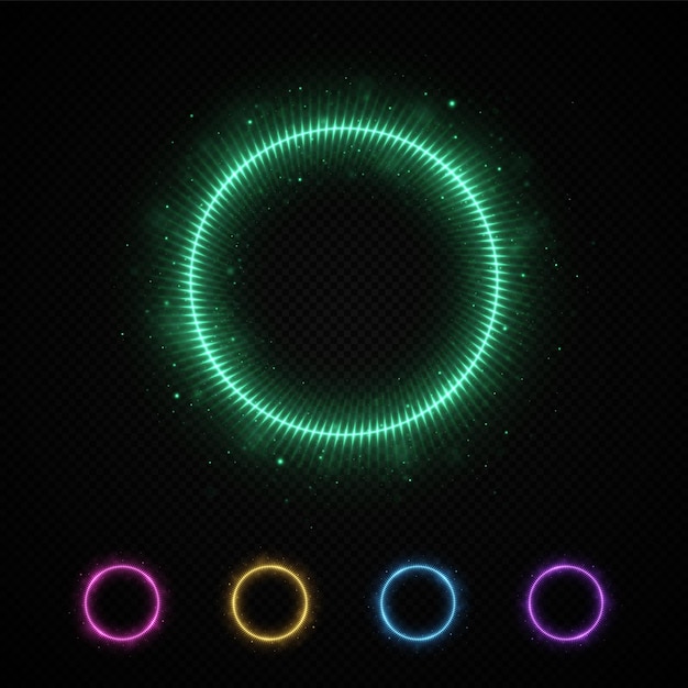 Conjunto de marcos brillantes de círculo de neón colorido botones de colores Marcos con efectos de luces